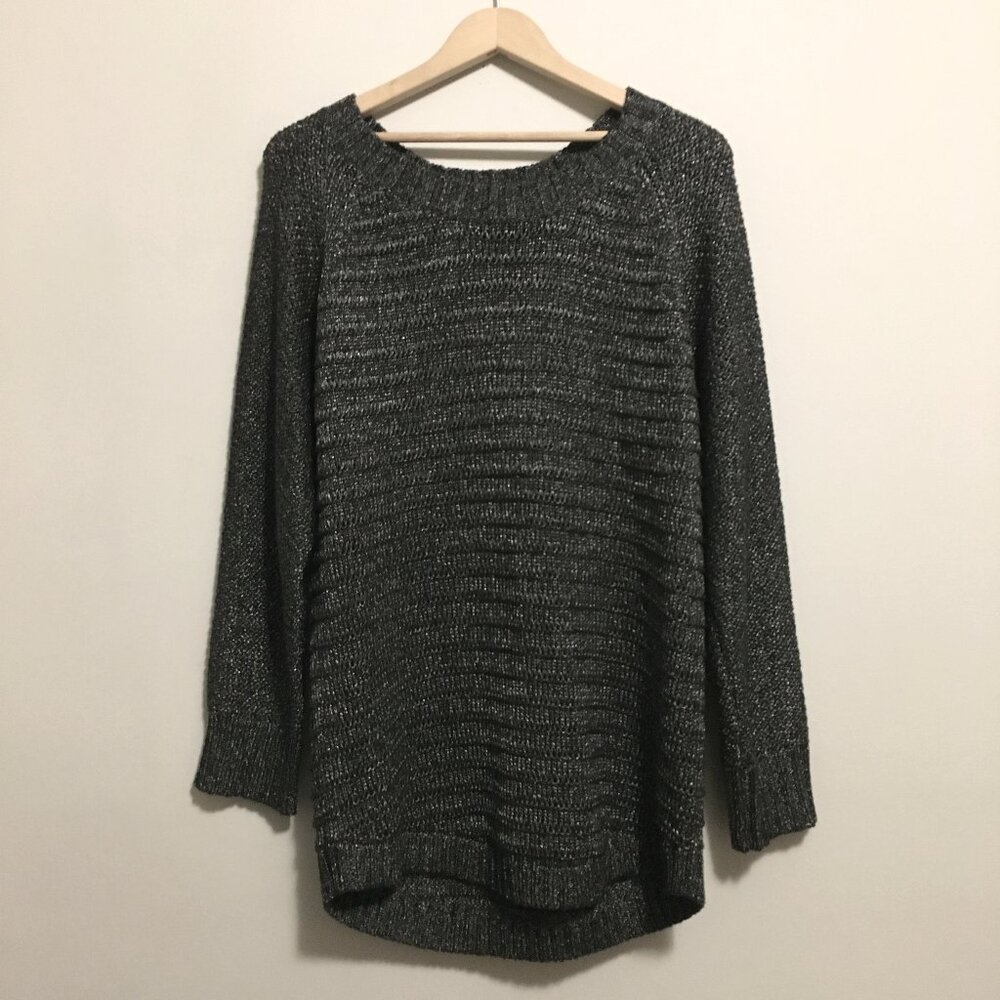 Long Shiny Glitchcore Metallic Knit Shaker Sweater - L